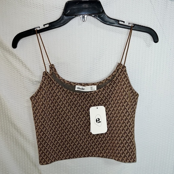 Elodie Elastic Brown Geo Print Cami Crop Tank Top - Size X Small, NWT - Picture 4 of 9